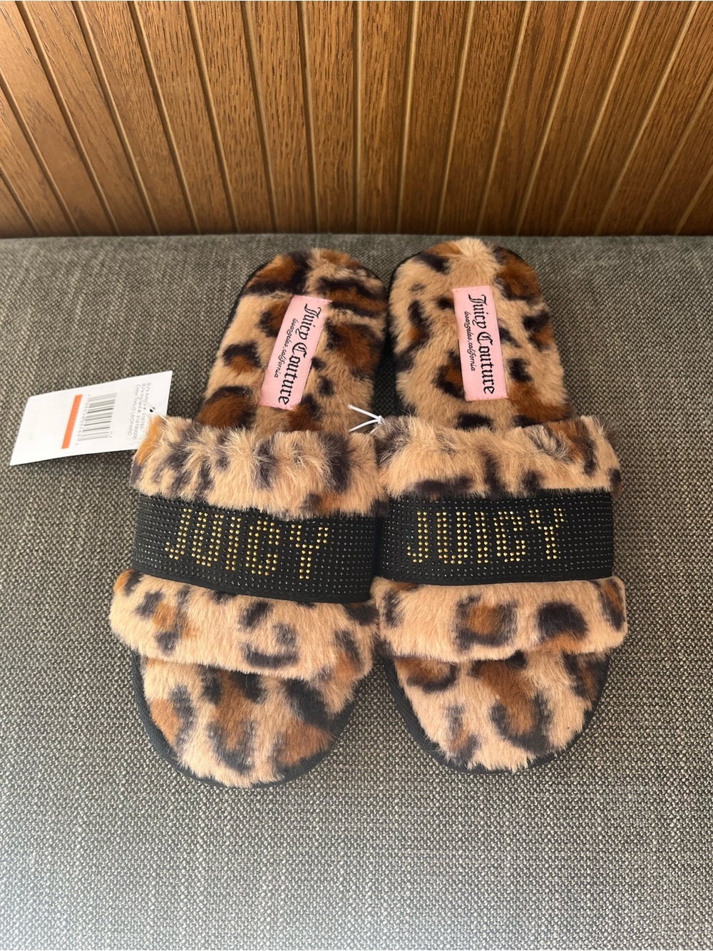 Juicy Couture Leopard Faux-Fur Slide Slippers - Tan & Black